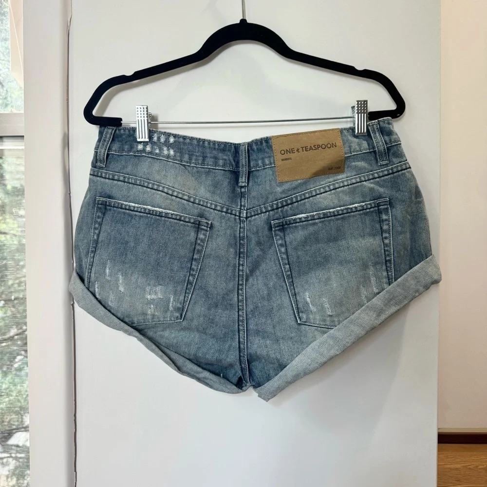 NWT Free People OneTeaspoon Bandits Low Waist Jean Shorts Blue Salty Dog